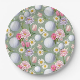 Golfbal met bloemen papieren bordje