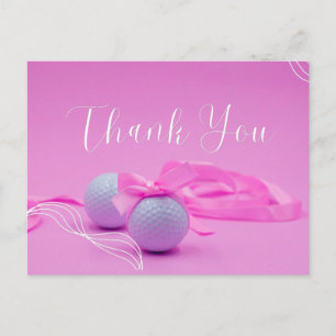 Golfbal met dank je op roze voor babymeisje  briefkaart