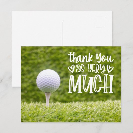 Golfbal met Dank je wel op groen gras Briefkaart (Voorkant / Achterkant)