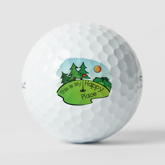 Golfbal met dit is mijn gelukkige plaats. golfballen (Voorkant)