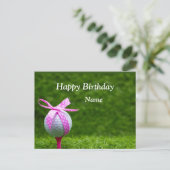 Golfbal met een roze lintvrouw die de goufer versl briefkaart (Staand voorkant)