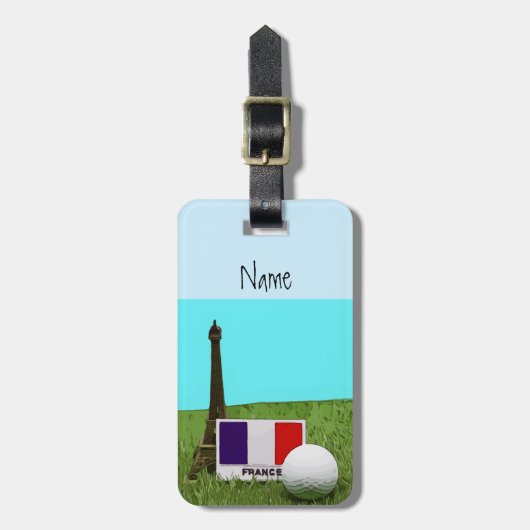 Golfbal met Eiffel Towel met vlag van Frankrijk Bagagelabel (Voorkant verticaal)