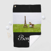 Golfbal met Eiffelhanddoek op groene Bonjour Golfhanddoek (Insitu)