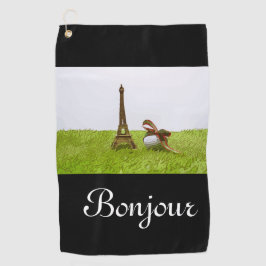Golfbal met Eiffelhanddoek op groene Bonjour Golfhanddoek