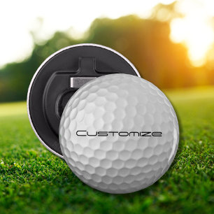 Golfbal met gepersonaliseerde tekst button flesopener