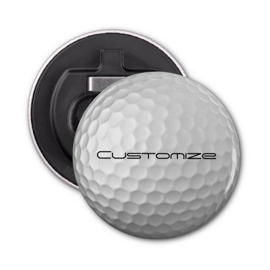 Golfbal met gepersonaliseerde tekst button flesopener (Voorkant)