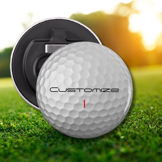 Golfbal met gepersonaliseerde tekst en nummer button flesopener