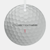 Golfbal met gepersonaliseerde tekst en nummer glas ornament (Voorkant)