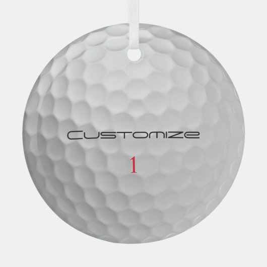 Golfbal met gepersonaliseerde tekst en nummer glas ornament (Voorkant)