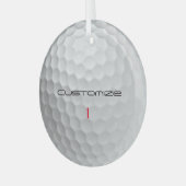 Golfbal met gepersonaliseerde tekst en nummer glas ornament (Voorkant links)