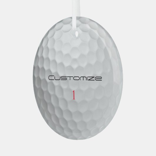 Golfbal met gepersonaliseerde tekst en nummer glas ornament (Voorkant links)