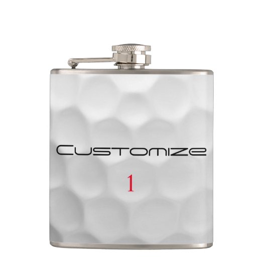 Golfbal met gepersonaliseerde tekst en nummer heupfles (Voorkant)
