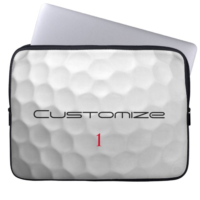 Golfbal met gepersonaliseerde tekst en nummer laptop sleeve (Voorkant)