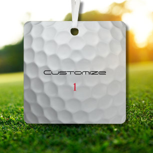 Golfbal met gepersonaliseerde tekst en nummer metalen ornament