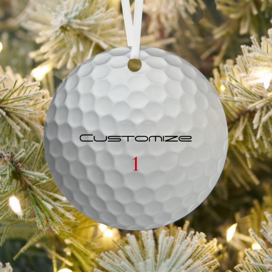 Golfbal met gepersonaliseerde tekst en nummer metalen ornament (Insitu)