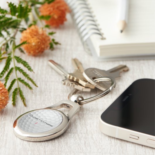 Golfbal met gepersonaliseerde tekst en nummer sleutelhanger (Zijkant)