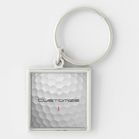 Golfbal met gepersonaliseerde tekst en nummer sleutelhanger (Voorkant)