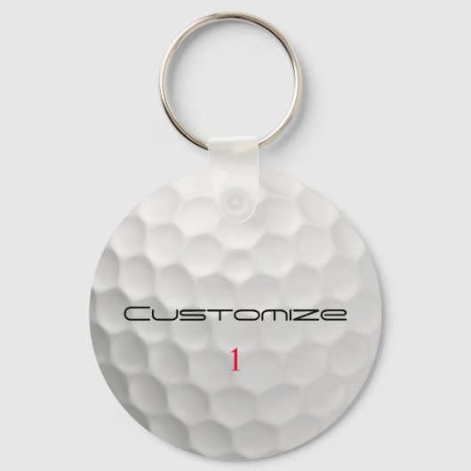 Golfbal met gepersonaliseerde tekst en nummer sleutelhanger (Voorkant)