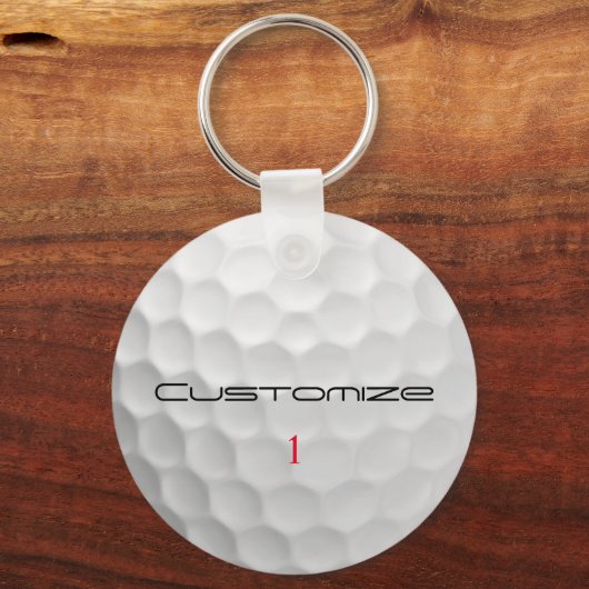 Golfbal met gepersonaliseerde tekst en nummer sleutelhanger (Voorkant)