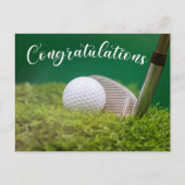 Golfbal met golfclub Gefeliciteerd met golfer Aankondigingskaart (Voorkant)
