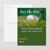 Golfbal met golfclub op groen, behalve de date en aankondigingskaart (Voorkant / Achterkant)