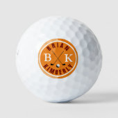 golfbal met golfer-naam & initialen-oranje teken golfballen (Voorkant)