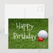 Golfbal met hart op groen gras briefkaart (Voorkant / Achterkant)