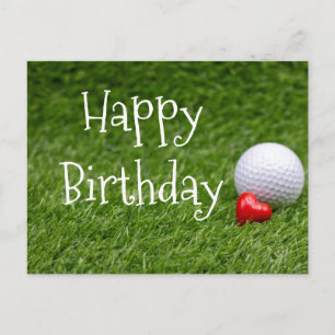 Golfbal met hart op groen gras briefkaart