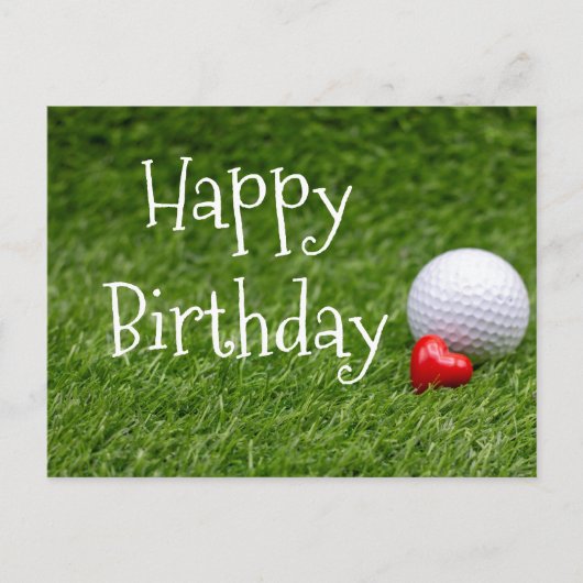 Golfbal met hart op groen gras briefkaart (Voorkant)