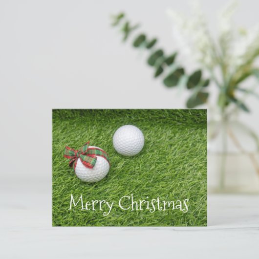 Golfbal met kerstlint briefkaart (Staand voorkant)