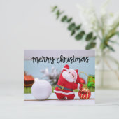 Golfbal met Kerstman met Kerstornament Feestdagenkaart (Staand voorkant)