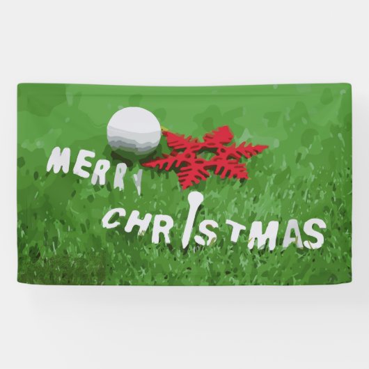 Golfbal met Kerstmisornament op groen gras Spandoek (Horizontaal)