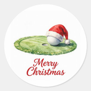 Golfbal met kerstmuts voor golfer Kerstmis  Ronde Sticker