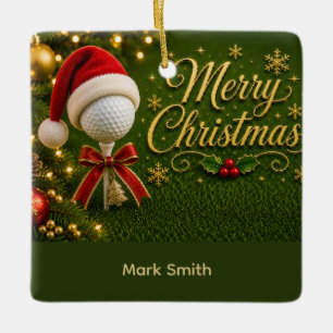 Golfbal met kerstthema keramisch ornament