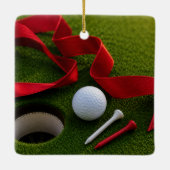 Golfbal met kerstthema keramisch ornament (Achterkant)