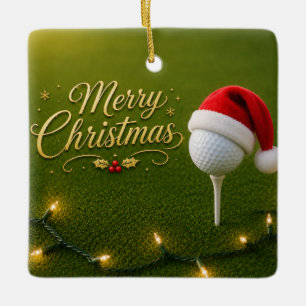 Golfbal met kerstthema keramisch ornament