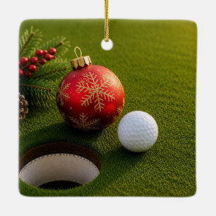Golfbal met kerstthema keramisch ornament