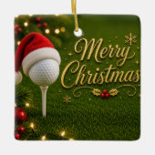 Golfbal met kerstthema keramisch ornament (Voorkant)