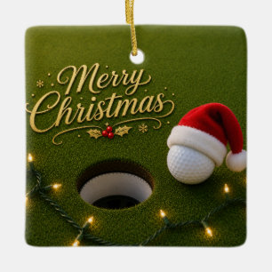 Golfbal met Kerstthema Keramisch Ornament