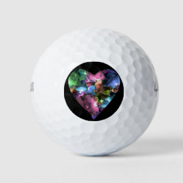 Golfbal met kleurrijk hart Zwarte achtergrond Golfballen