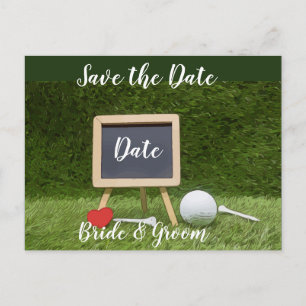 Golfbal met krijtbord save the date briefkaart
