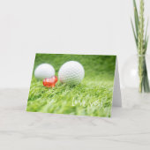 Golfbal met liefde rood hart op groene valentijn kaart (Voorkant)