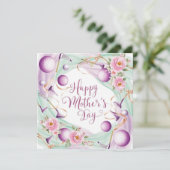 Golfbal met Moederdag en bloemetjes voor mama Feestdagenkaart (Staand voorkant)