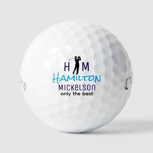 Golfbal met naam van beste golfer Blauw Golfballen (Voorkant)
