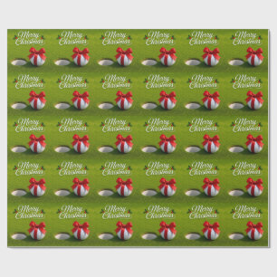 Golfbal met rode lint op groen gras cadeaupapier