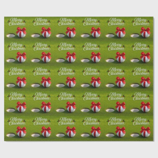 Golfbal met rode lint op groen gras cadeaupapier (Vlak)