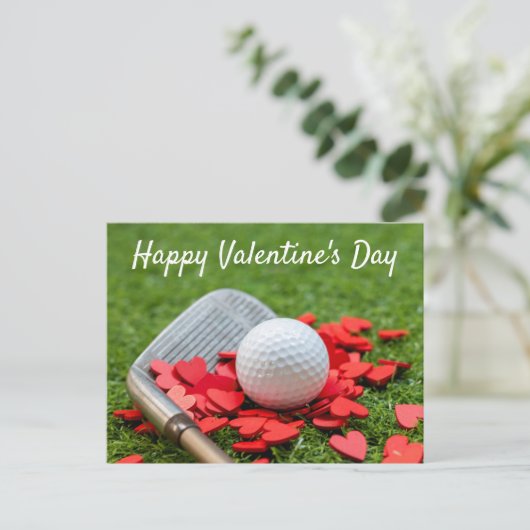 Golfbal met rood hart voor Valentijnsdag Briefkaart (Staand voorkant)