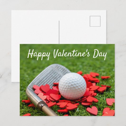 Golfbal met rood hart voor Valentijnsdag Briefkaart (Voorkant / Achterkant)