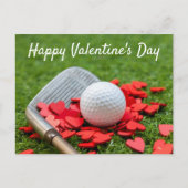 Golfbal met rood hart voor Valentijnsdag Briefkaart (Voorkant)