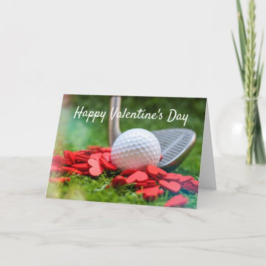Golfbal met rood hart voor Valentijnsdag Feestdagen Kaart (Voorkant)